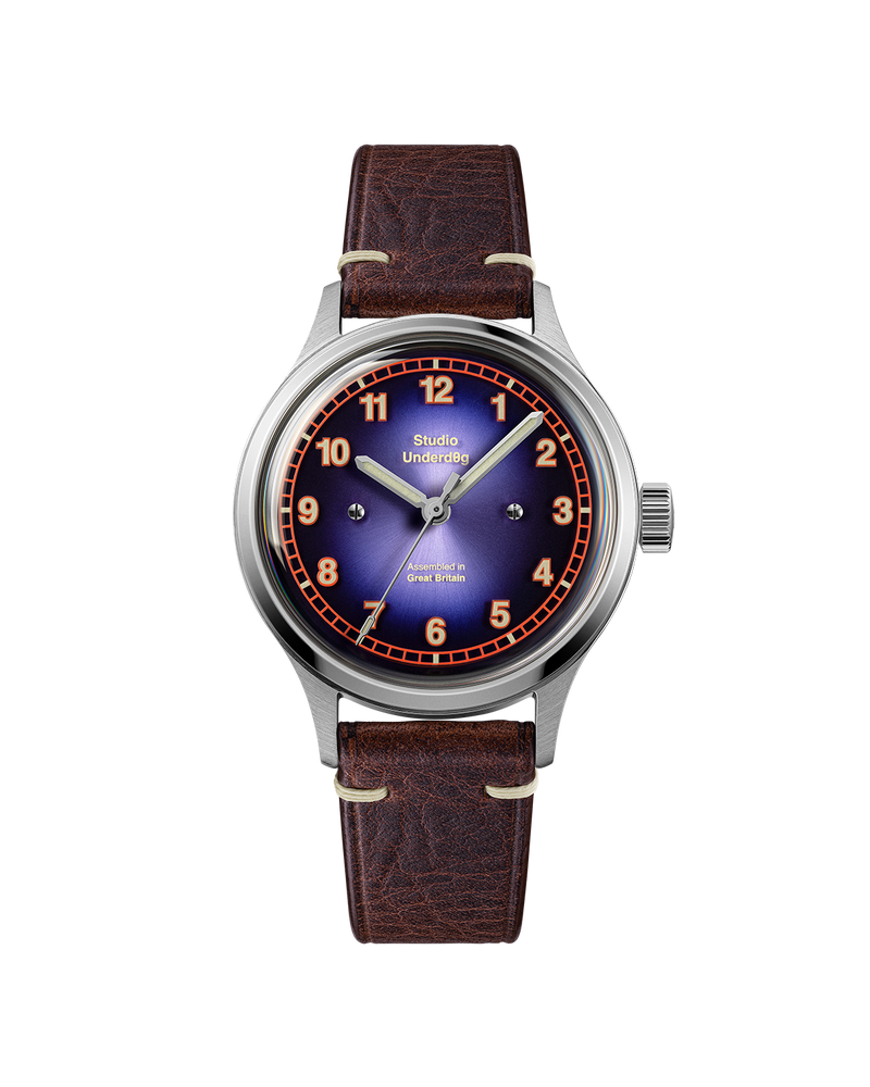 Studio Underd0g 02SERIES Nightshade (Gen2), distinguished by its layered purple-blue field-watch dial.