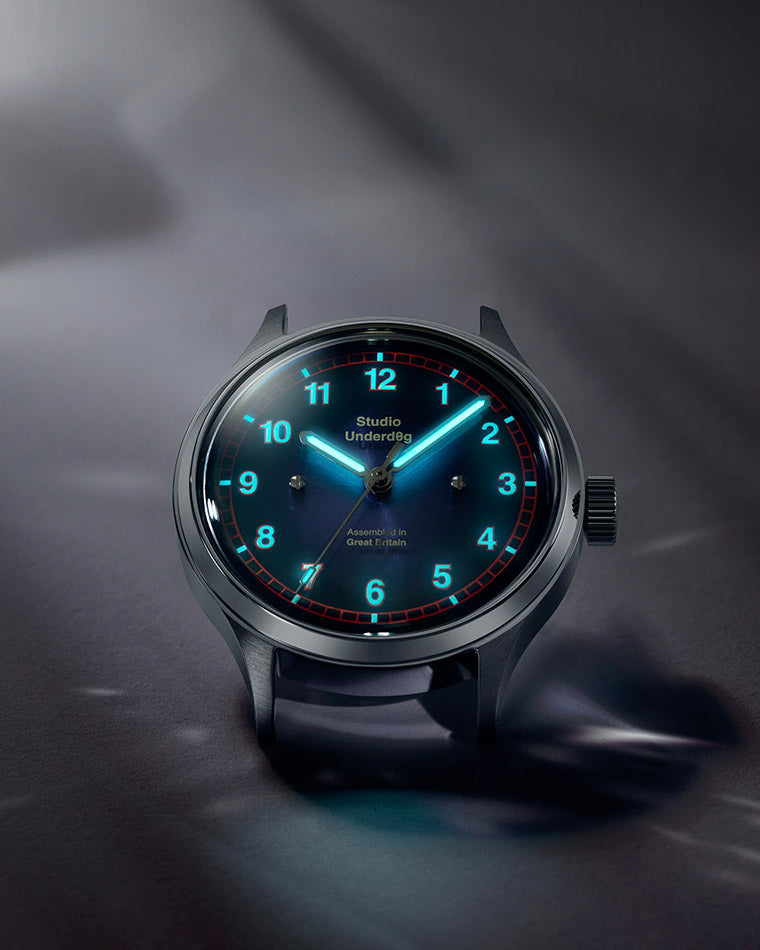 Nightshade’s luminous numerals glow against its dark dial.